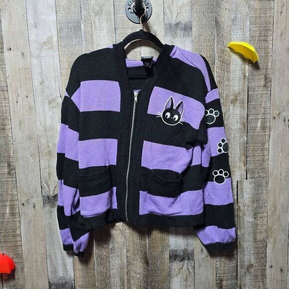 Studio Ghibli Kiki's Delivery Service Jiji Stripe Skimmer Hooded Cardigan - Picture 2 of 8